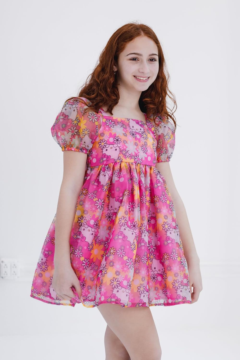 Hello Kitty Girls Square Neck Organza Dress Toddler to Big Kid Sizes (4T - 14-16) - Image 2