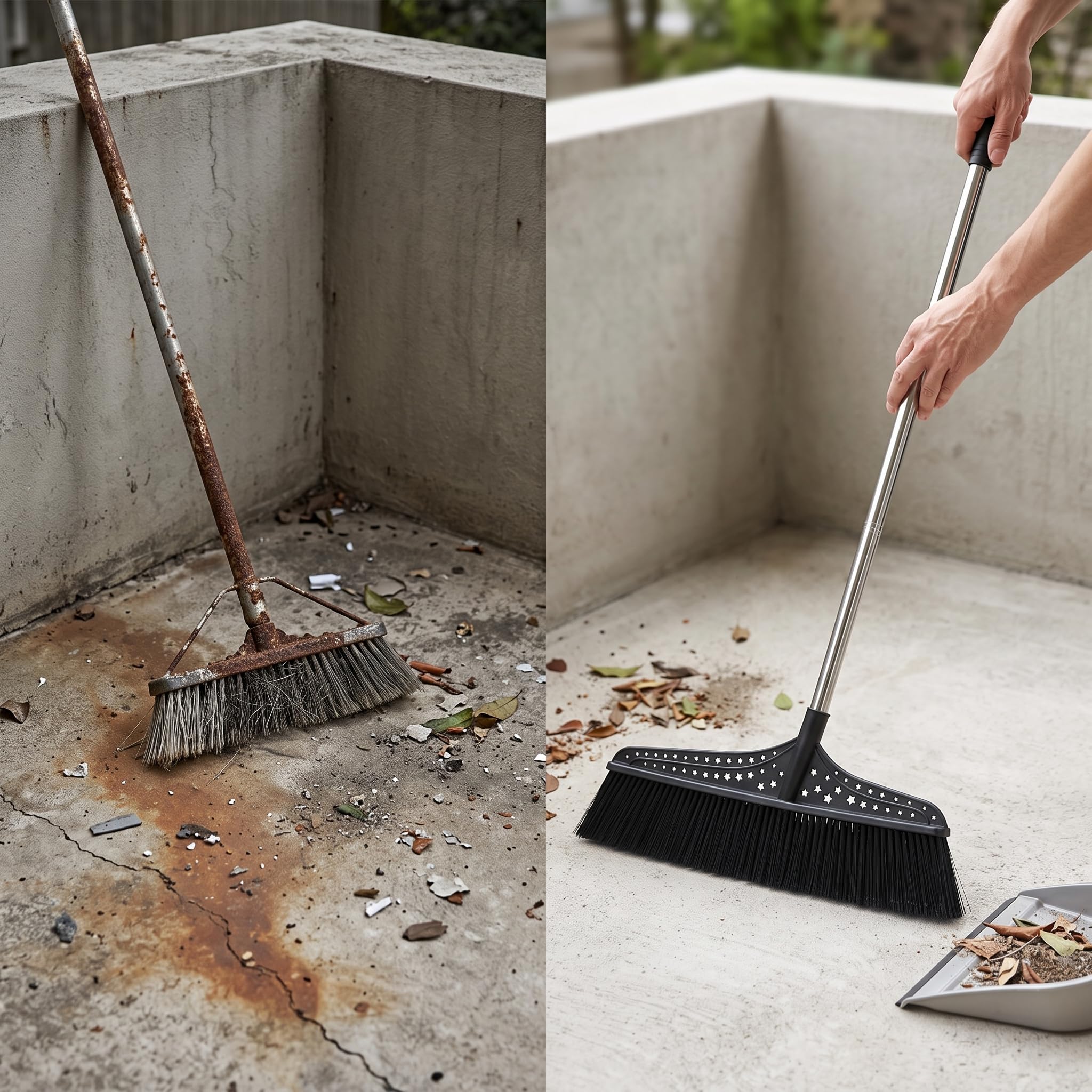 MagiDeal Escoba Exterior para Patio Escoba Cepillo Barredora Limpiador con Cerdas Que Retiran Hojas y Polvo Cabezal Amplio y Mango Extendido Ergonómico, 70 cm
