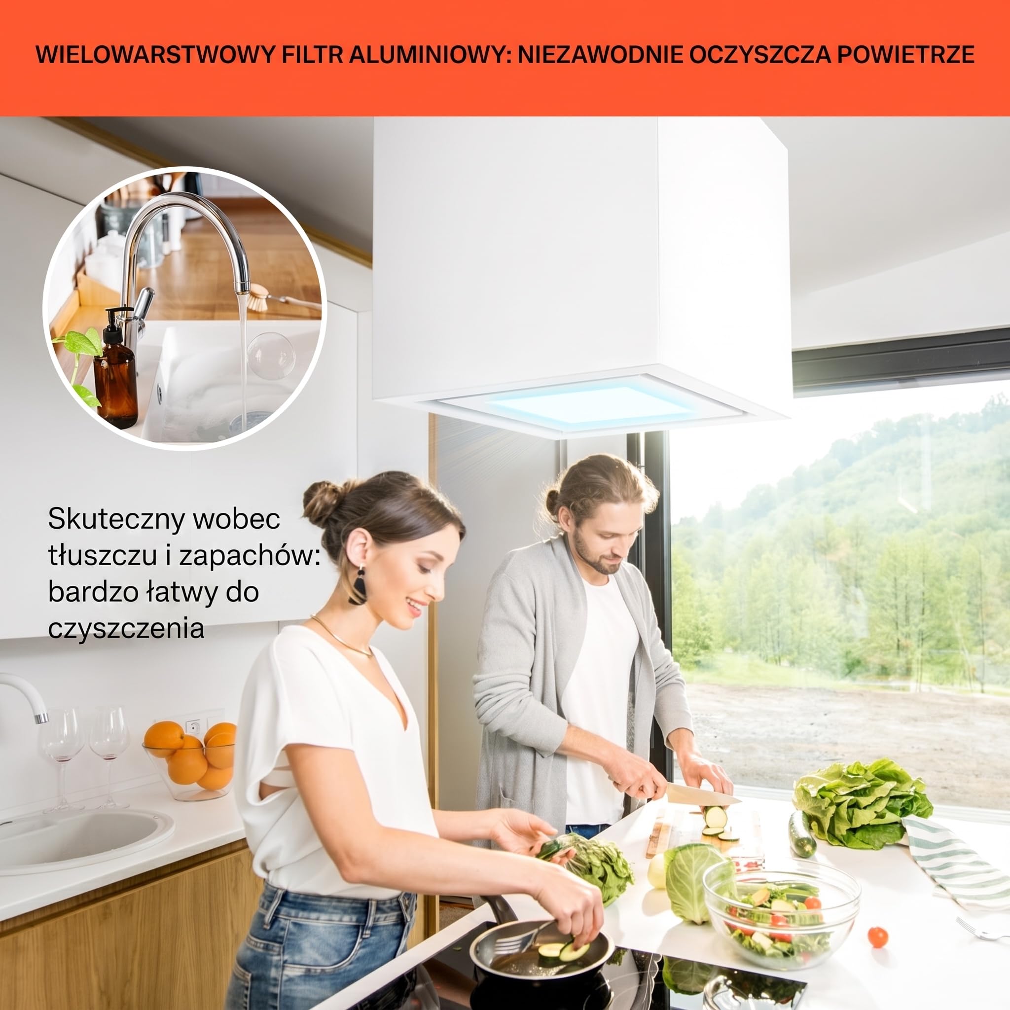 Klarstein Okap, Okap wyspowy wiszący, wyciągowy/z recyrkulacją do montażu sufitowego, Nowoczesny z 3 biegami, Przepływ 595m³/h i sterowanie aplikacją, wyspowy sufitowy