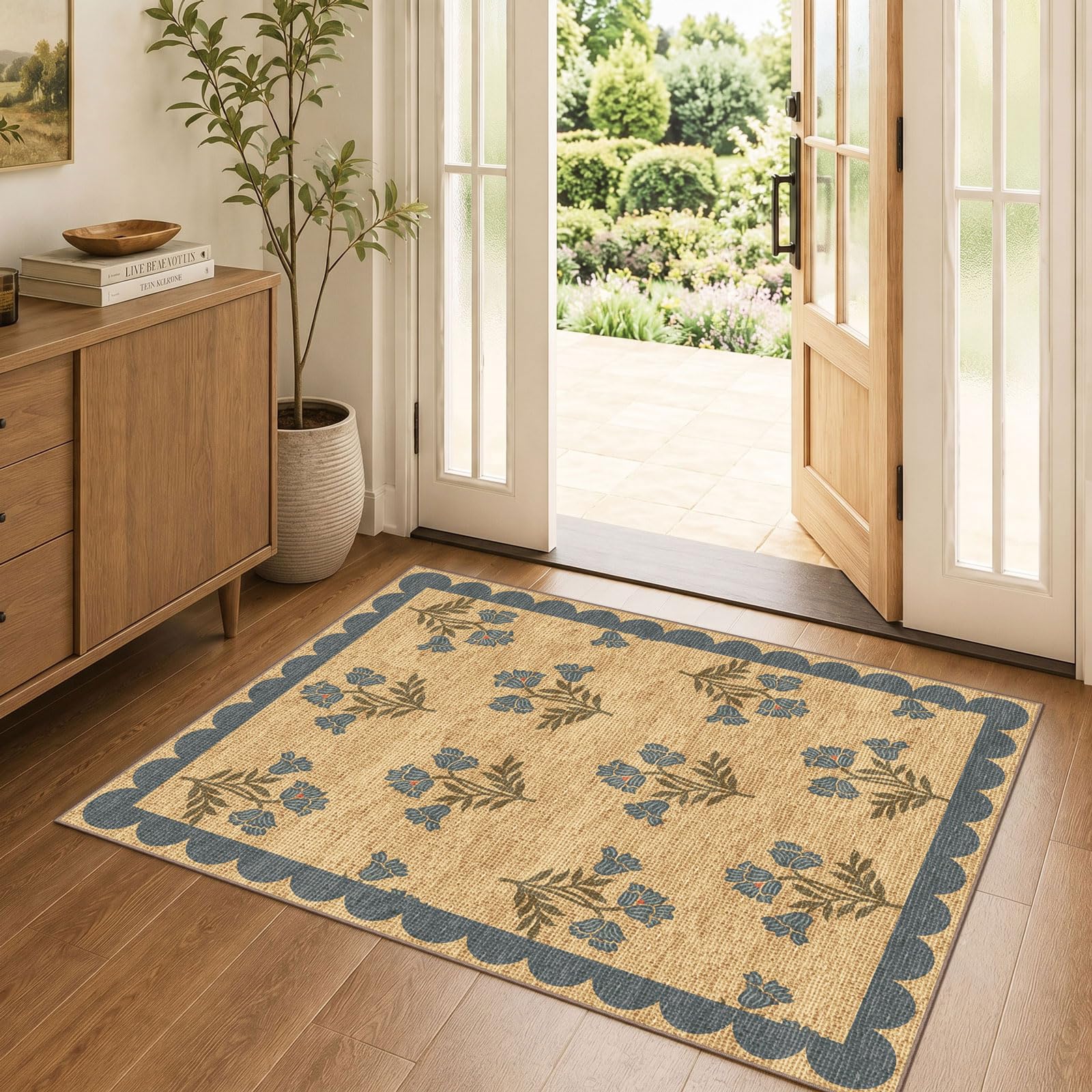 Othilic 3x4 Floral Entry Rug - Indoor Outdoor Mats for Front Door Non-Slip