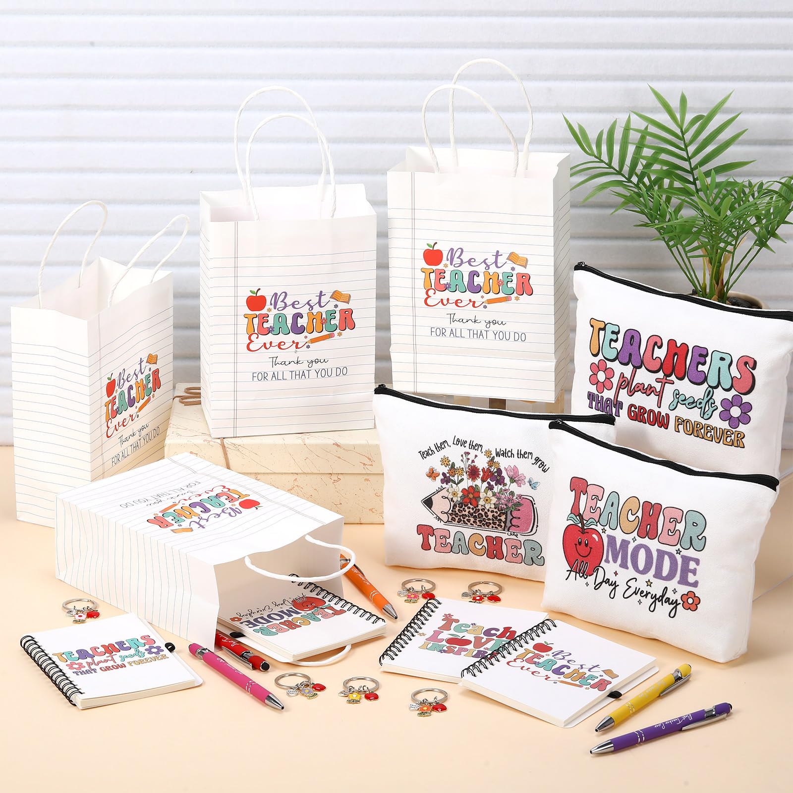 Tisancy 36 regali di apprezzamento per insegnanti, include 6 sacchetti regalo, 6 quaderni, 6 sacchetti per il trucco, 6 biglietti di ringraziamento, 6 portachiavi, 6 penne a sfera per insegnante