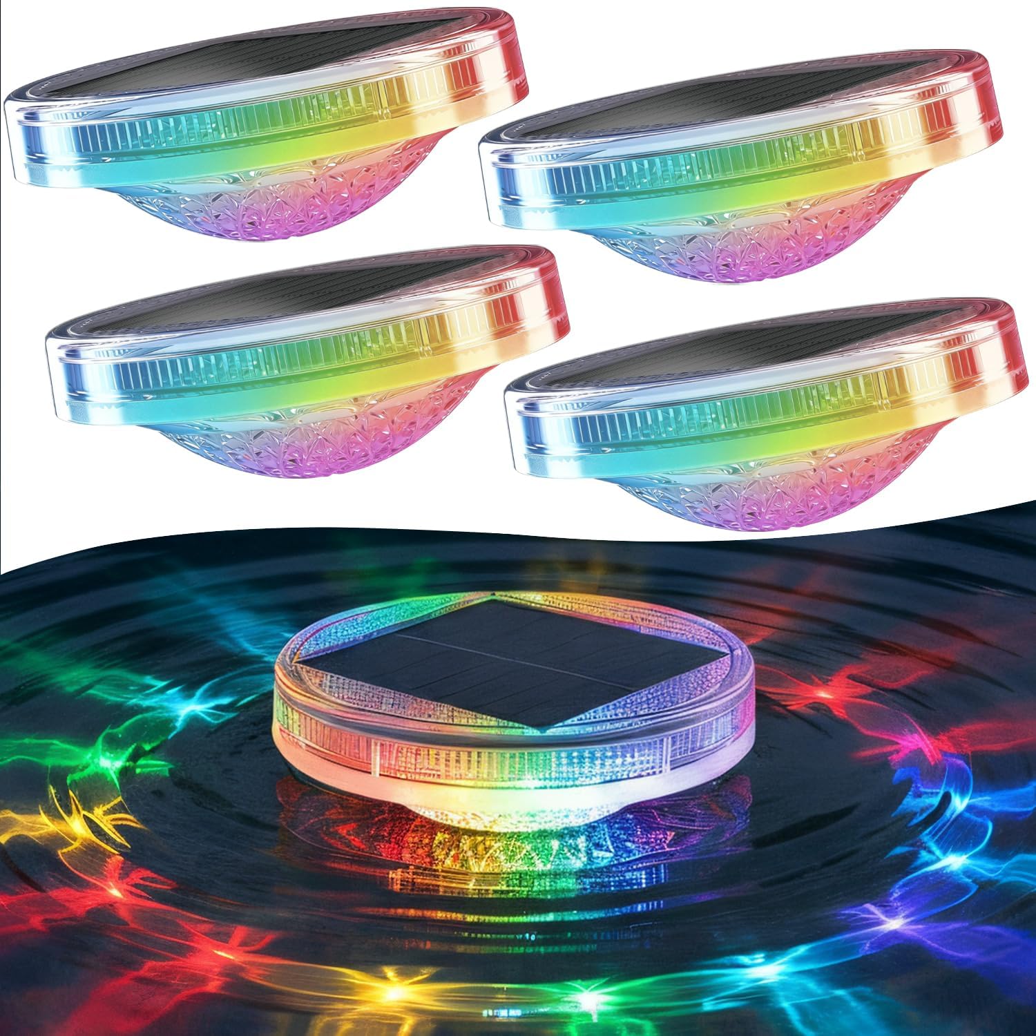 SIEDiNLAR Solar Floating Pool Lights with Remote, 12 Modes RGB Color Changing Solar Powered Pool Lights, Waterproof Floating Lights for Swimming Pool, Pond, Fountain, Backyard & Party Decor (4 Pack)