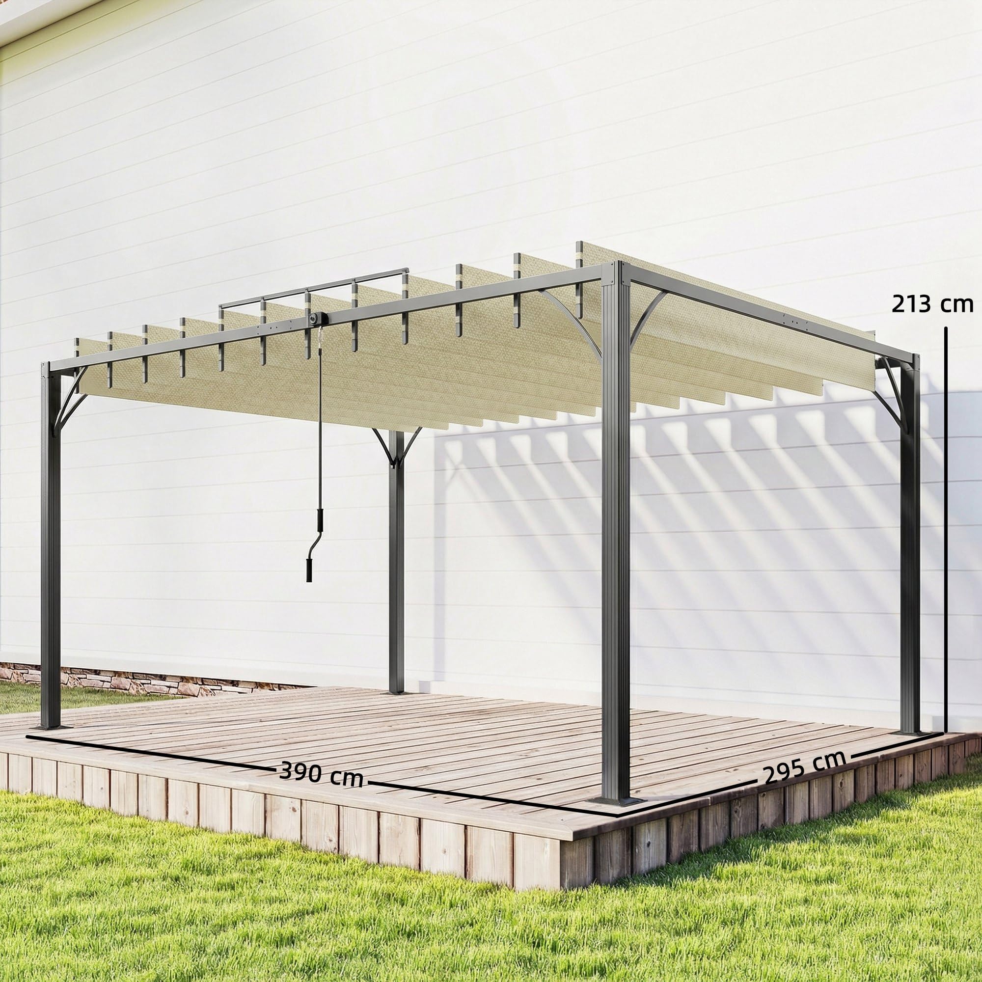 Outsunny Pérgola de Jardín 3x4 m, Cenador de Jardín con Techo de Lamas Orientables a 135°, Columna de Aluminio, Vigas de Hierro, Protección UPF30+, Pabellón para Exterior, Patio, Terraza, Blanco Crema