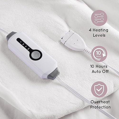 Miniatura 3 de Cubrecolchón eléctrico con calefacción de 39 x 75 pulgadas, tamaño individual, 4 niveles de calefacción y 10 horas de apagado automático, suave y