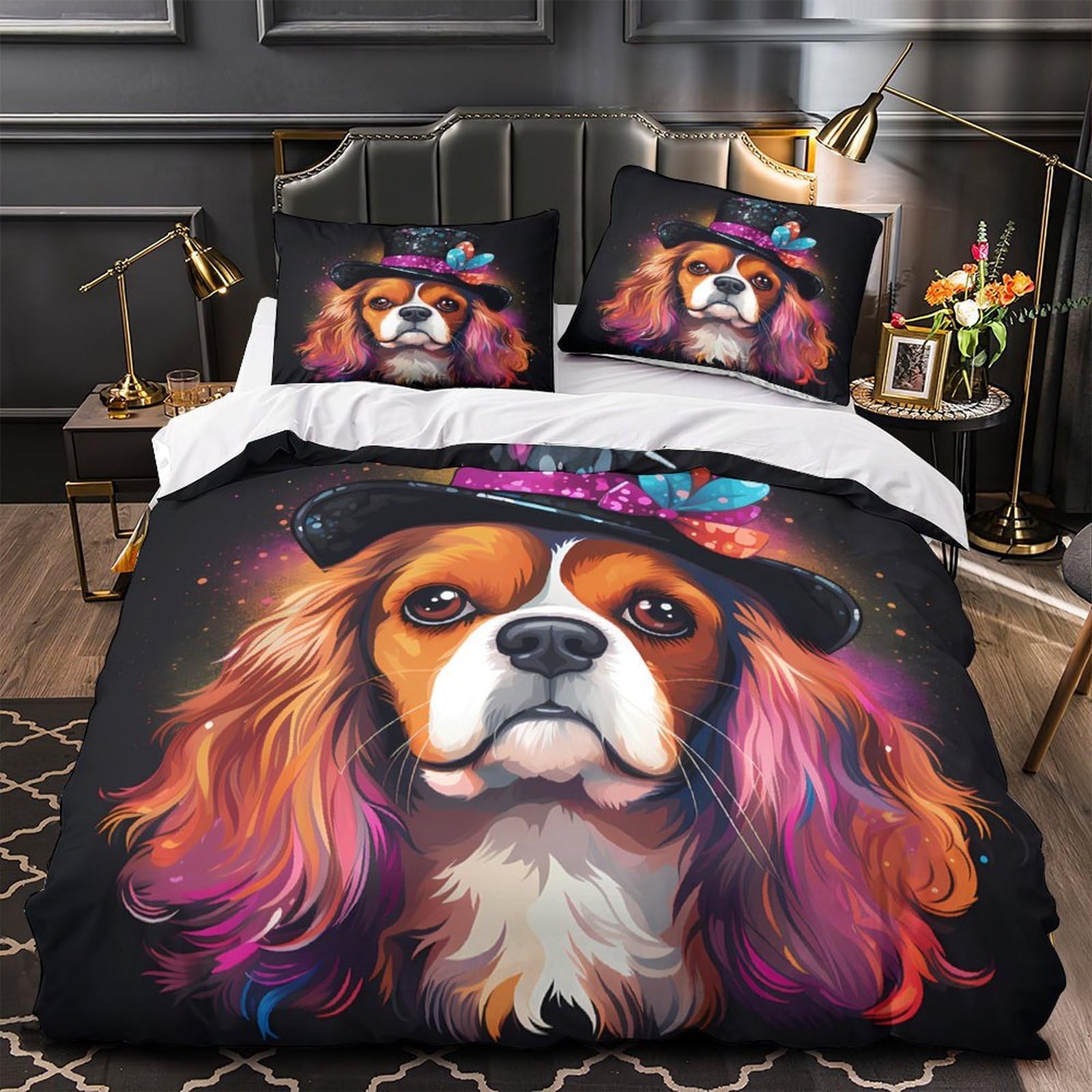 Housses de couette Cavalier King Charles 140x200 microfibre pour lit simple