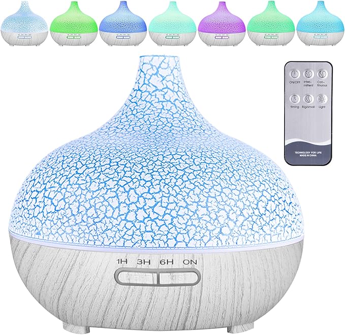 MAISITOO Humidificador ultrasónico y difusor de Aroma 550 ml.Ultra silencioso,Apagado Automático.Humidificador Aceites Esenciales con Control Remoto y LED de 7 Colores de para Hogar, Oficina,SPA