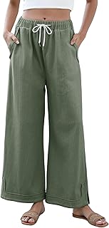 Springrain Womens Baggy Wide Leg Pants Casual Loose Cotton Drawstring El...
