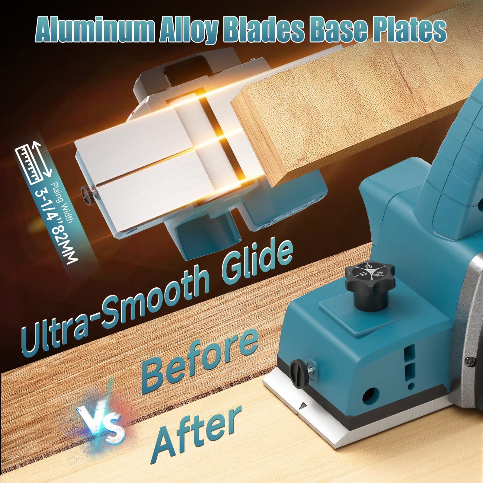 Yofuly Pialla Elettrica per Legno per Maa-kita 18V Batteria, 2×4,0Ah Batteria, Piallatrice per Legno –15000Giri/min, Larghezza Taglio 82mm, Profondità Regolabile 0-2mm, per la Lavorazione del Legno