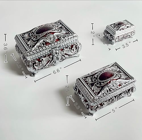 Miniatura 3 de SIWOT Joyero rectangular con estampado clásico, caja de metal retro con diseño de voluta europea, caja de almacenamiento del tesoro para niñas y