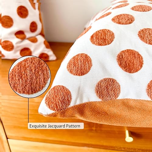 Miniatura 8 de HOPLEE Funda de almohada naranja de 18 x 18 pulgadas, fundas de cojín decorativas con diseño de lunares y naranja liso, 18 x 18 pulgadas, paquete de