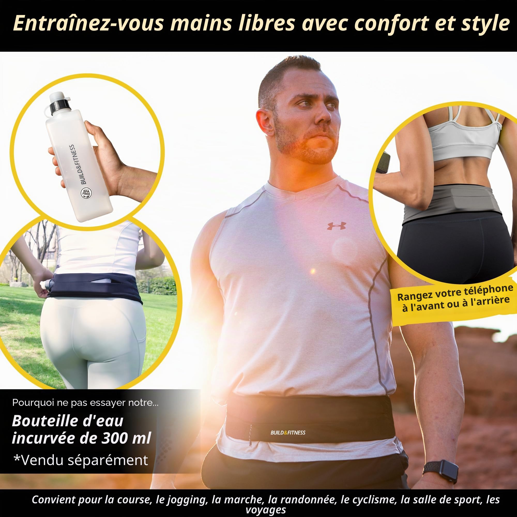 Build & Fitness Ceinture Running à Fermeture Éclair, Clip de Clé Sécurisé – Légère, Petite, Unisexe – Pour Téléphone, Clés, Carte, Airpods – Course à Pied, Gym, Jogging, Vélo