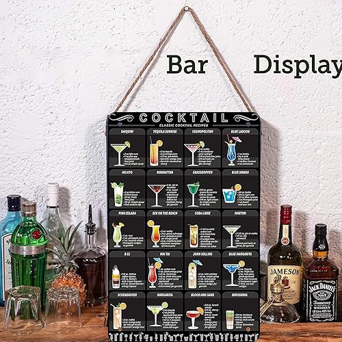 Miniatura 3 de Cartel de metal retro vintage para menú de cóctel, arte de pared de Pub Bar 12 x 8 pulgadas (coctel)