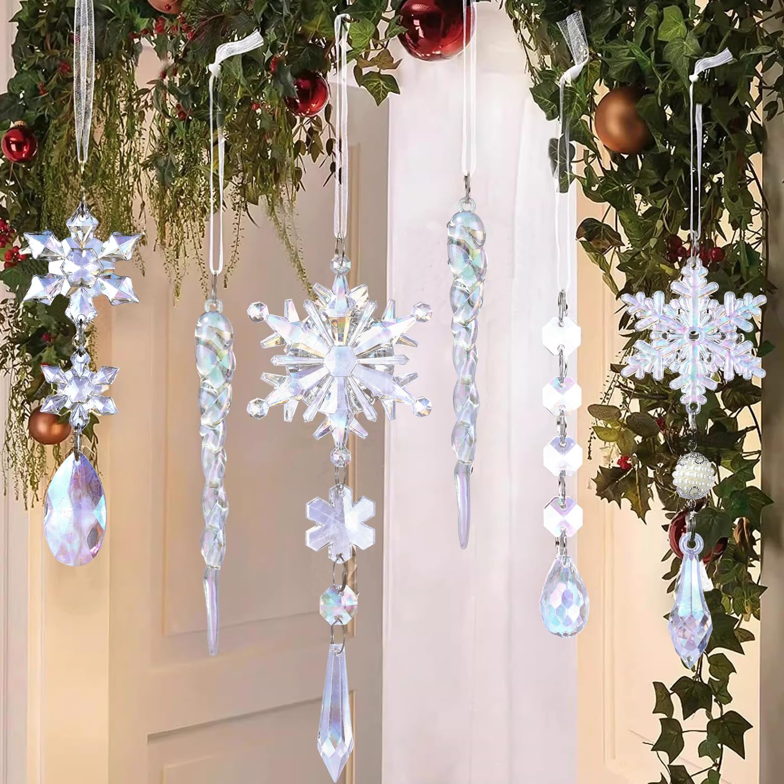 MSQ Lot de 18 décorations de Noël en Forme de Gouttes Flocons de Neige