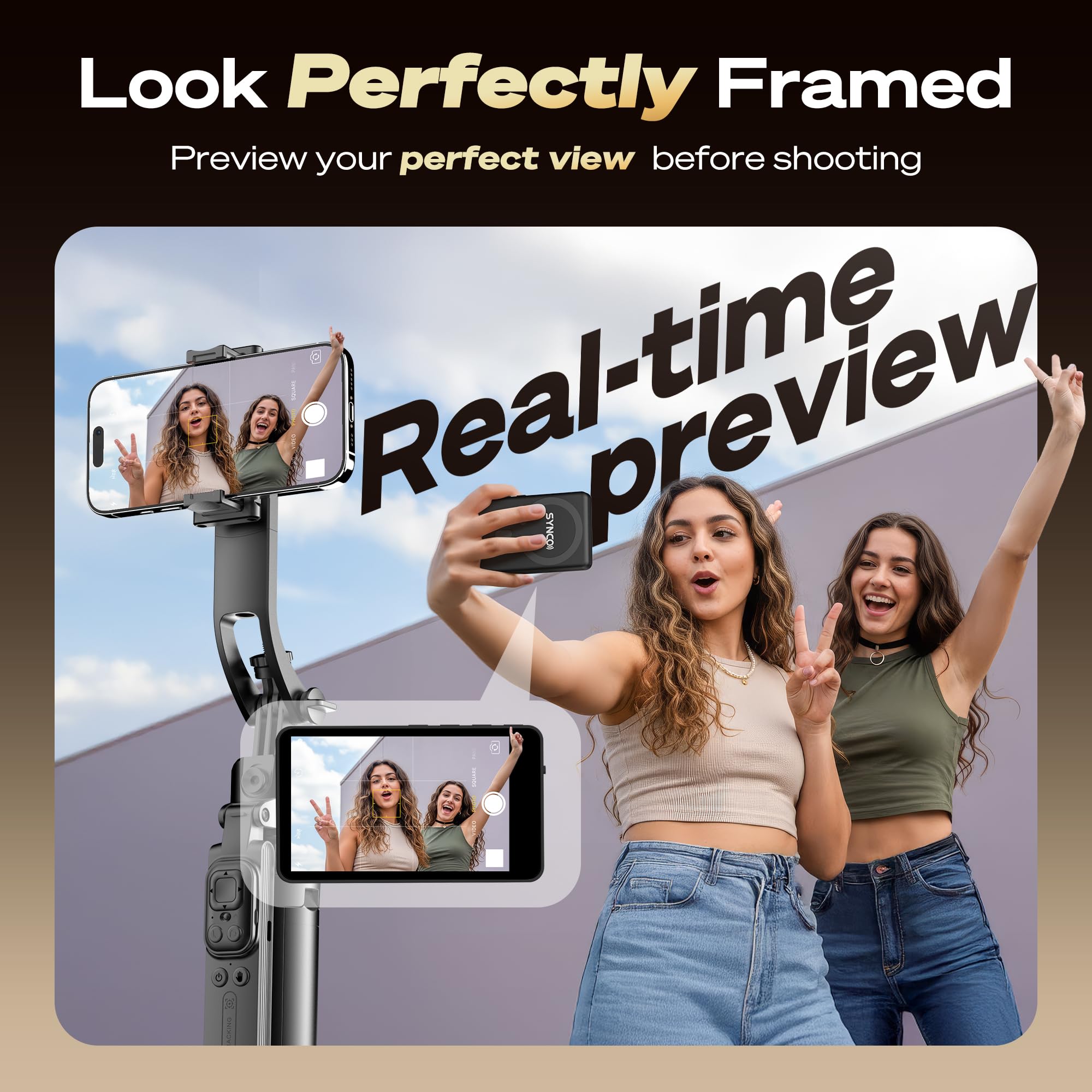 SYNCO XView Vlog Selfie Monitor Pantalla para iPhone 7-17, altavoz integrado, cámara trasera inalámbrica magnética 1080P/4K con 164 pies 3H para YouTube TikTok (negro)