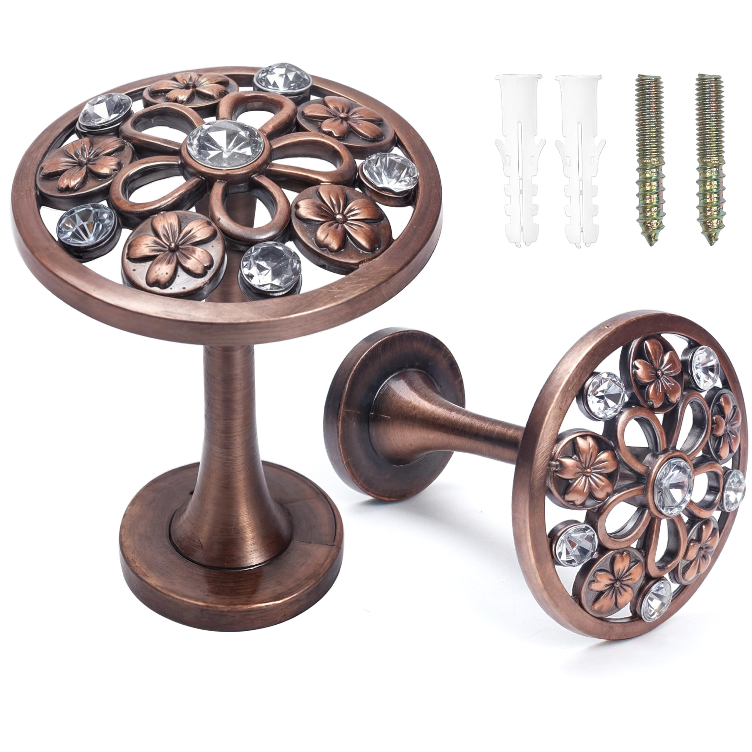 2pcs Round Curtain Tiebacks, Vintage Curtain Holdbacks Set with Classic Pattern, Antique Flower Brass Tie Back Medallion Knobs Holdback Tieback for Decorative Wall (Red Bronze Color)