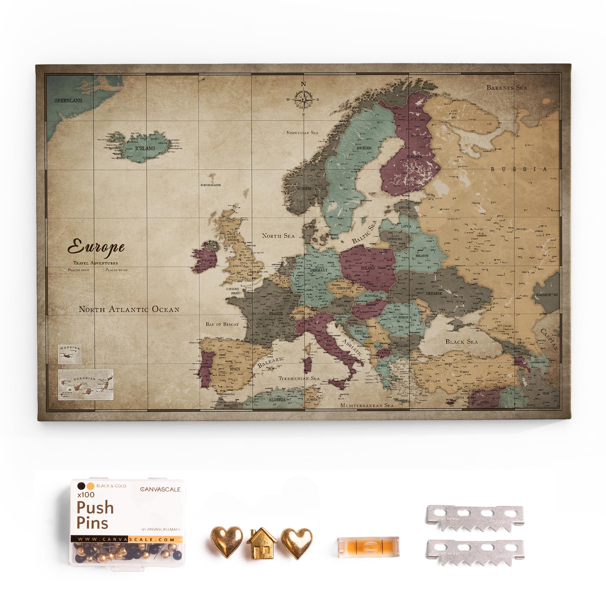 Canvas Europe Map with Cork Pin Board - Decorative Wall Decoration for All Rooms - Canvas Pictures with Europe Map Motif (90x60 cm, Pattern 12) — image 1