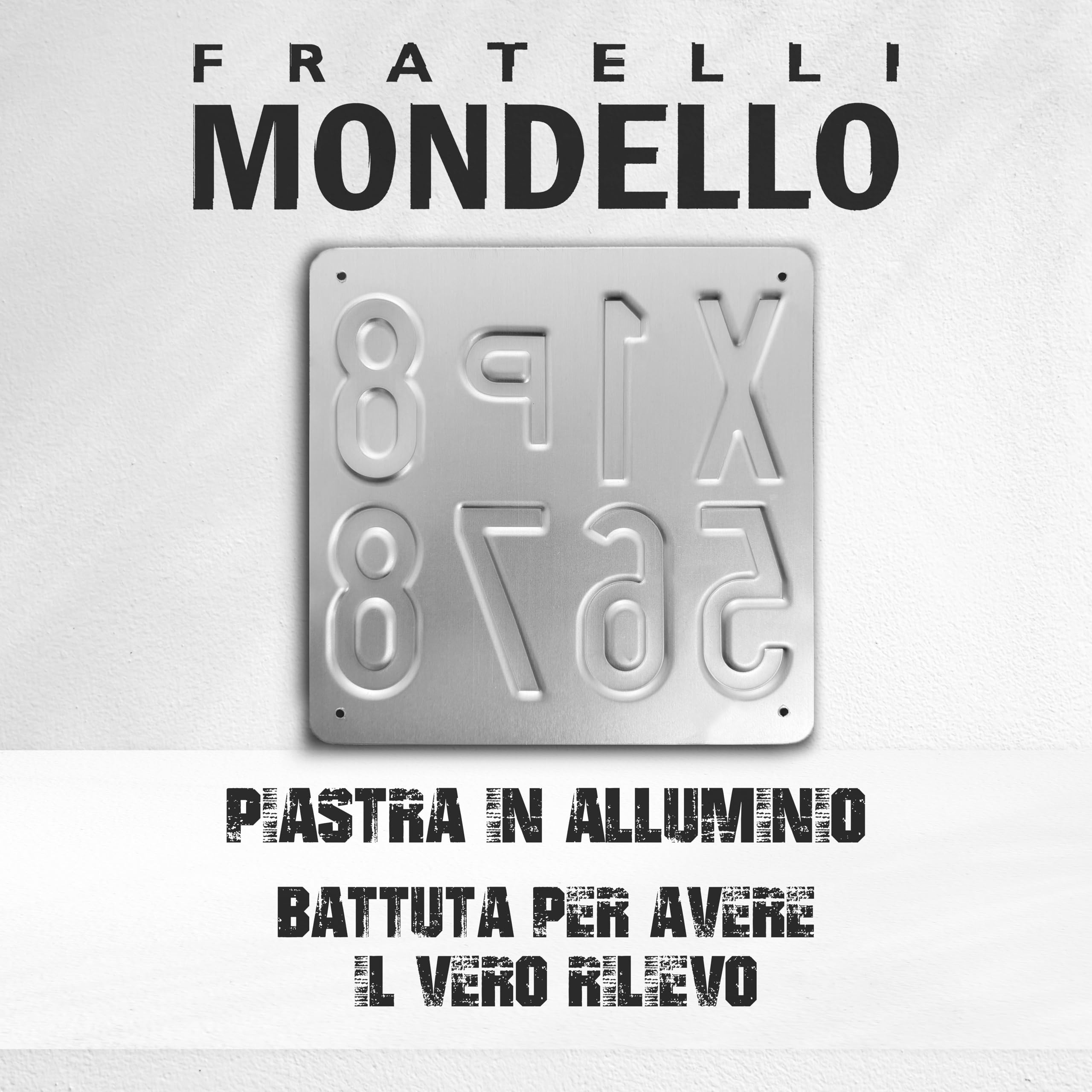 Fratelli Mondello Replica Targa Auto di Prova in Alluminio Rifrangente con Rilievo Battuto, Angoli Smussati, Buchi e Bordo Nero Opzionali - Targa Decorativa