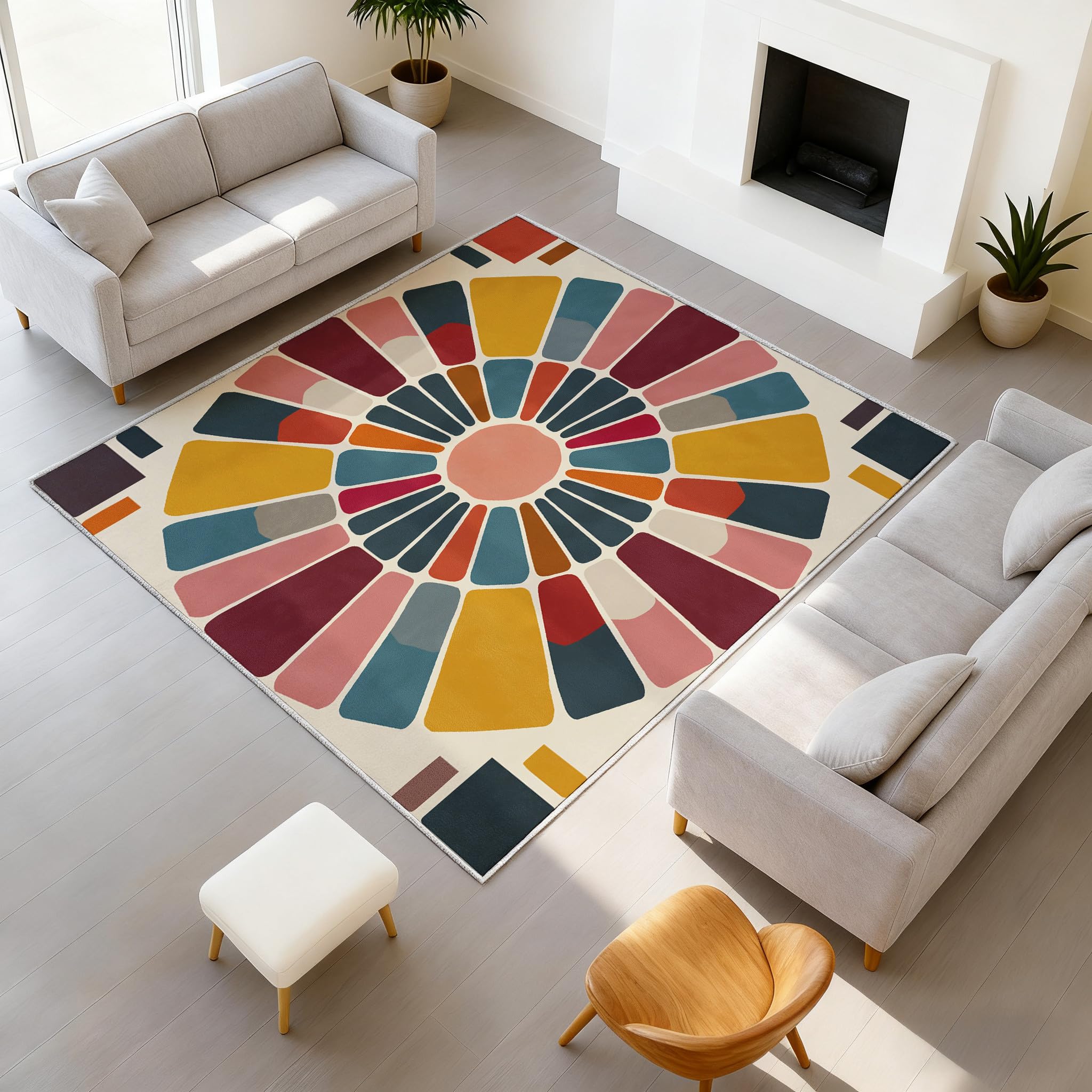 80 x 150 cm antyczny wielokolorowy dywan do salonu - wygodny i łatwy w utrzymaniu, geometryczne słońce kolorowe klocki dywan, miękka tekstura mikrofibry, dywan do salonu jadalnia sypialnia kuchnia
