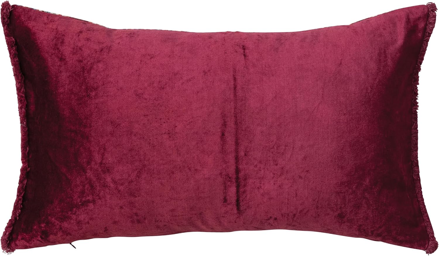 Bloomingville Cotton Velvet Printed Lumbar Pillow with Tibetan Tigers Pattern, Beads and Eyelash Fringe, Multicolor