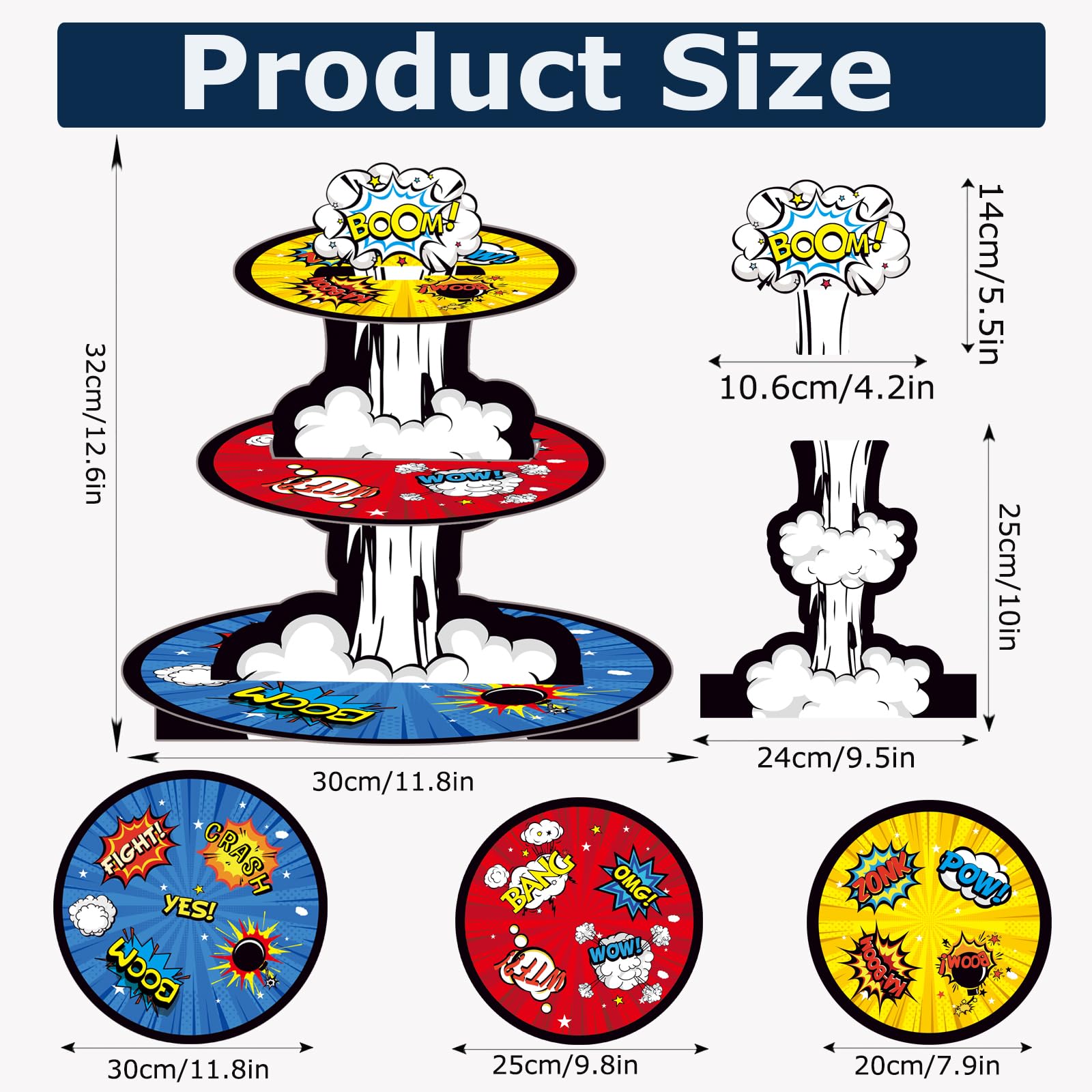 Tbzeou Hero Theme Cupcake Stand, 3-Tier Super Hero Party Supplies Cupcake Holder for Boys Girls Comic Book Birthday Decorations