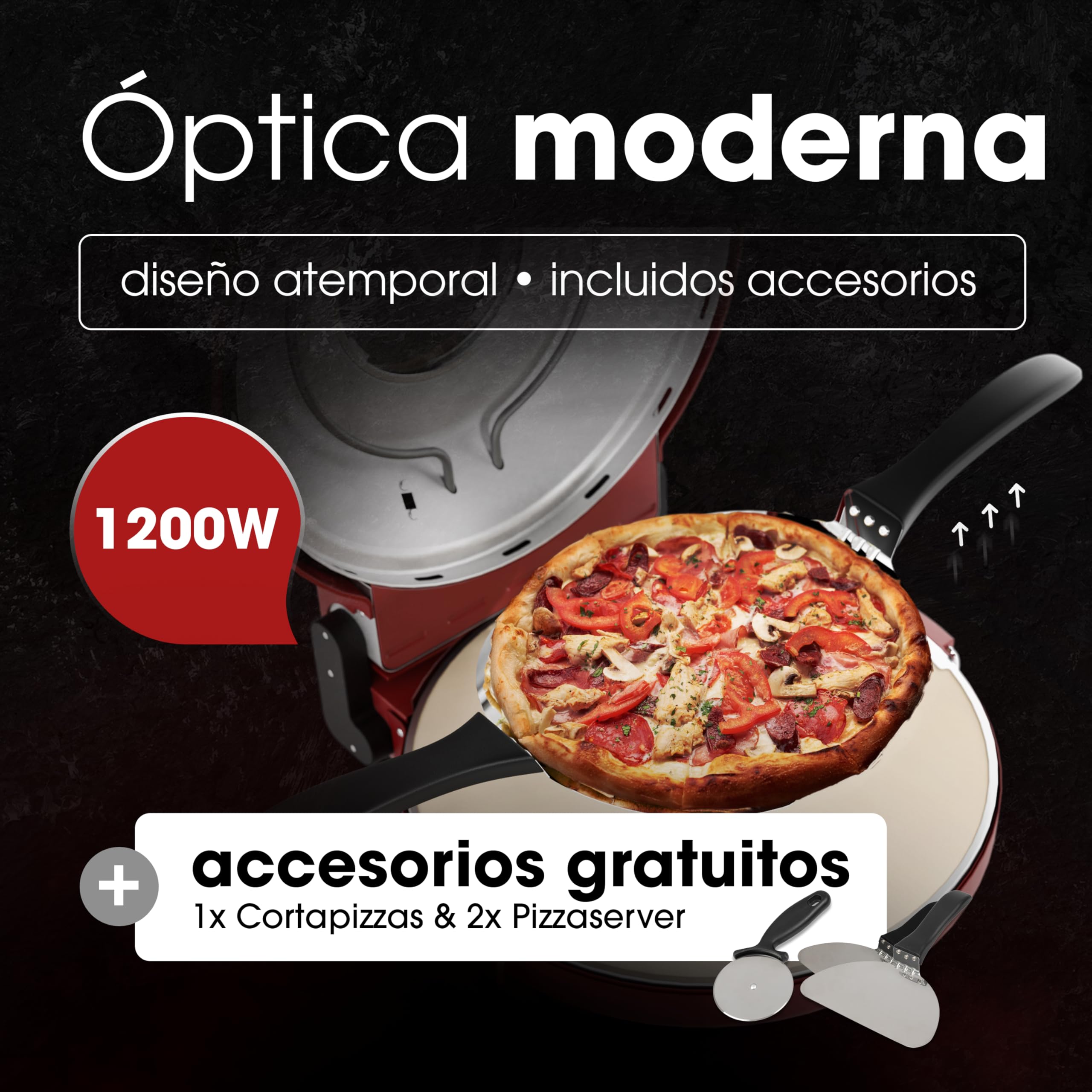 Horno de pizza Clatronic® | Pizzarette 350°C para pizza al horno de piedra en casa | también para pizzas congeladas | pizza en menos de 5 minutos | incl. piedra de pizza Ø32cm y accesorios | PM 3787