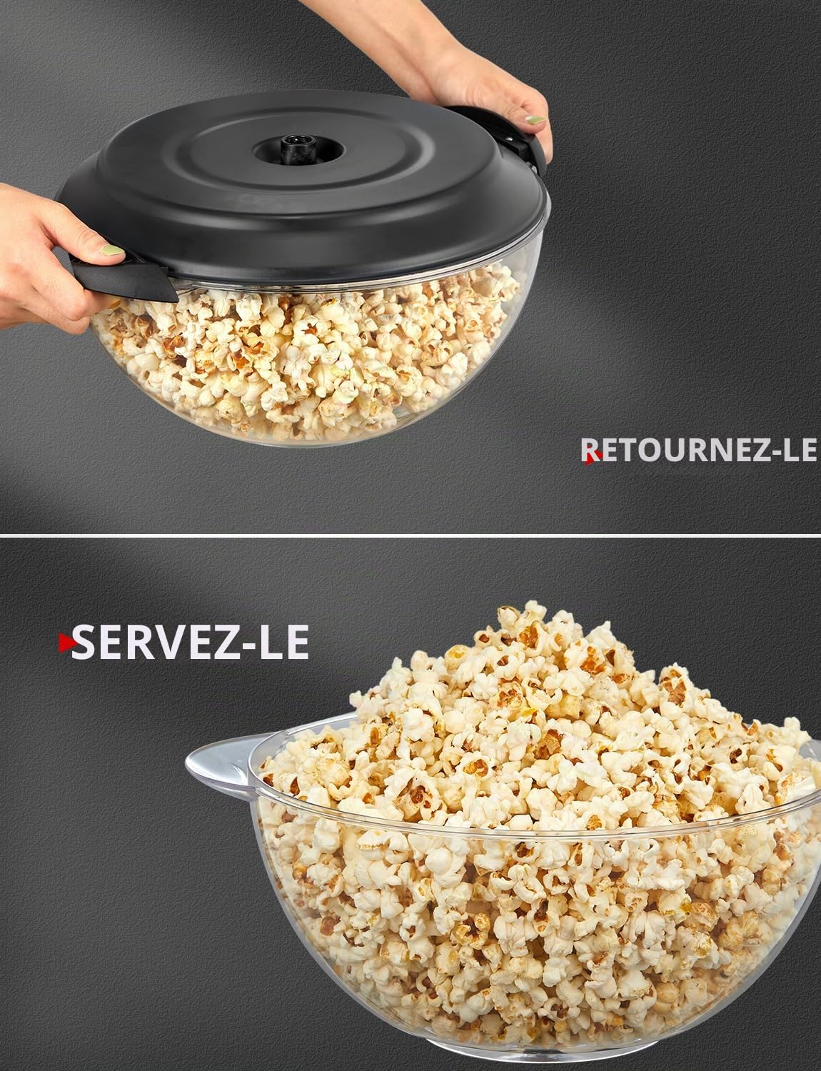 Yabano Machine à Popcorn, Électrique Machine à Pop Corn avec Plateau de Cuisson Détachable, Revêtement Antiadhésif, Bol de 5l Couvercle 2-en-1, Noir