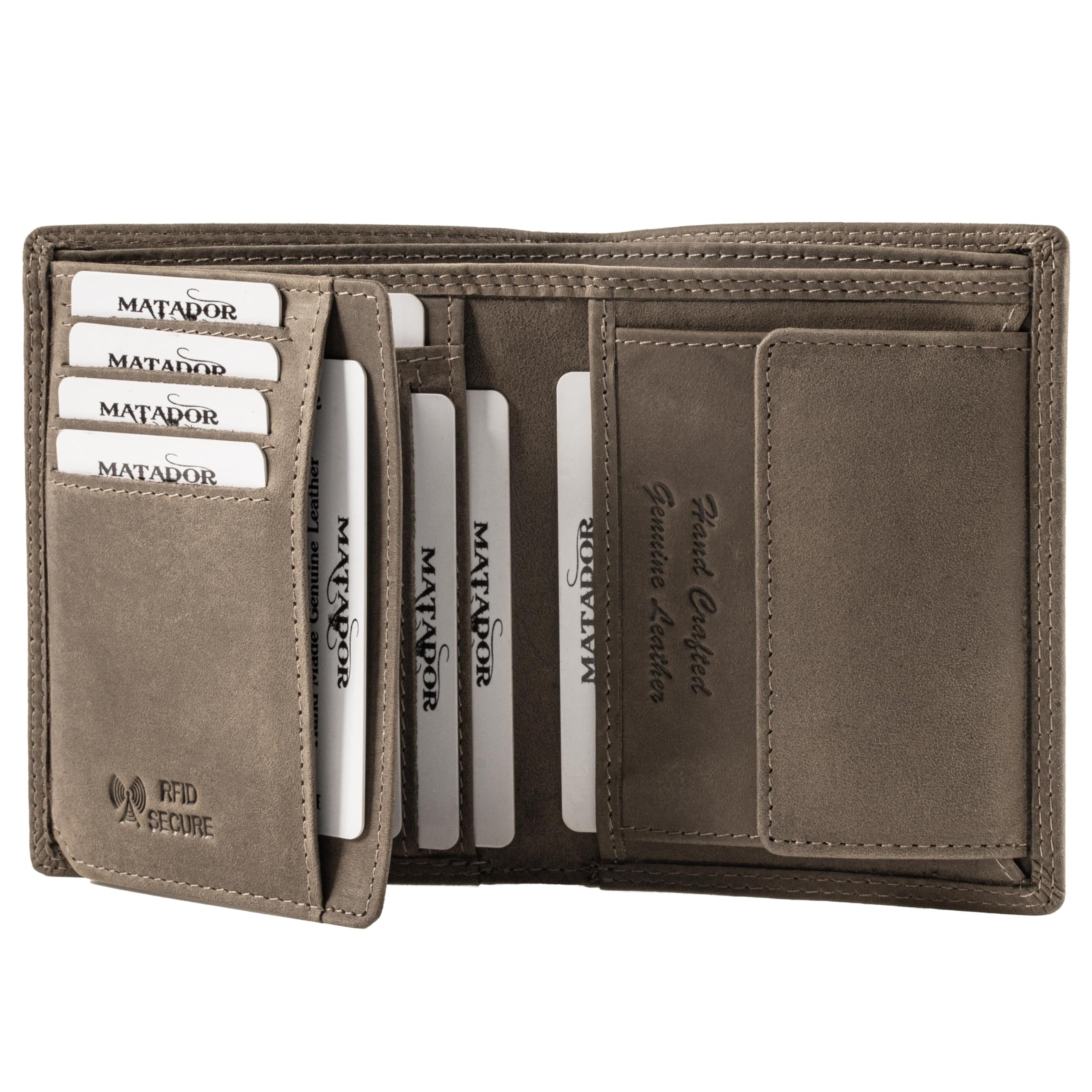 Matador Cartera Hombre Piel RFID 12 Tarjeteros Monedero Gris