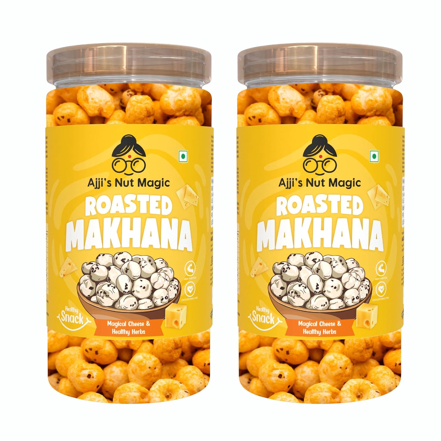 Ajji's Nut Magic Roasted Makhana Magical Cheese & Healthy Herbs | Flavored Healthy & Crunchy Snacks | Puffed Kernels Fresh Fox Nuts, Ready to Eat | Roasted Flavored Makhana Mix lotus seeds | Savory Snack, Crunchy & Flavorful (Pack of 2)