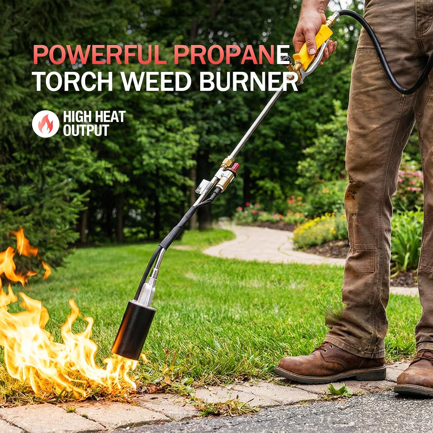 Propane Torch Weed Burner,High Output Flamethrower for Weeding, Ice Melting & Asphalt,Long/Short Detachable Design with Self Igniter&10FT Hose,Heavy Duty Weed Burner Torch for Farm,Garden & Roofing