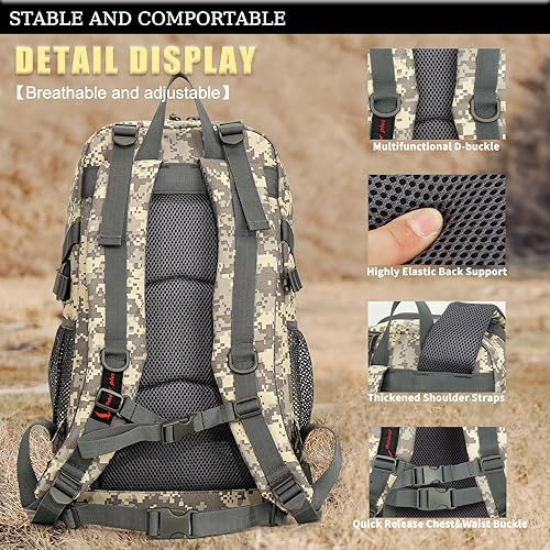 Miniatura 5 de Mochila militar de camuflaje para hombre, 30 l y 40 l, con parche de bandera de Estados Unidos, impermeable, para la escuela al aire libre