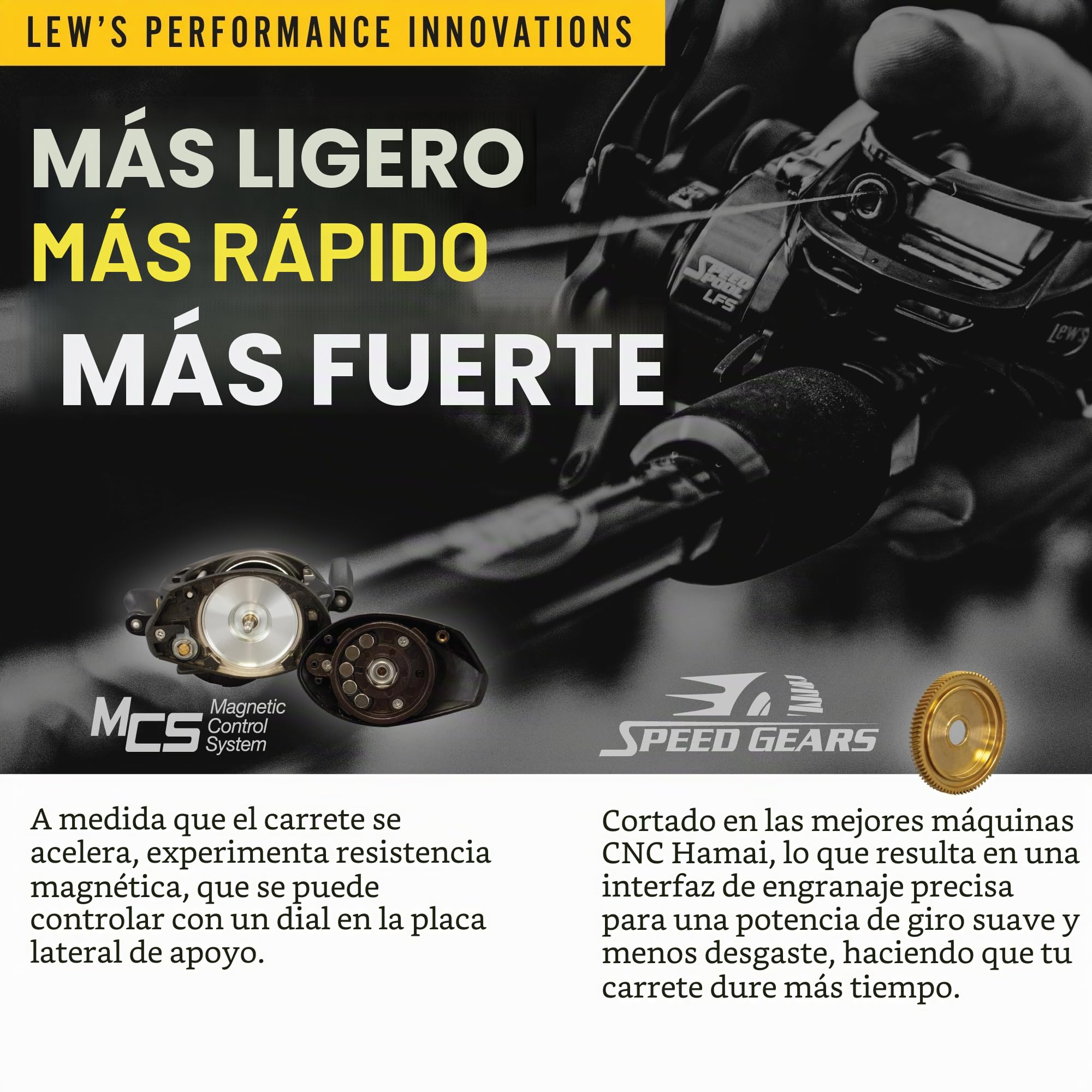 Lew's Laser MG Speed Spool SLP Baitcast - Carrete de Pesca, Marco de Grafito, Sistema de 8 rodamientos con rodamientos de Bolas de Doble blindaje de Acero Inoxidable