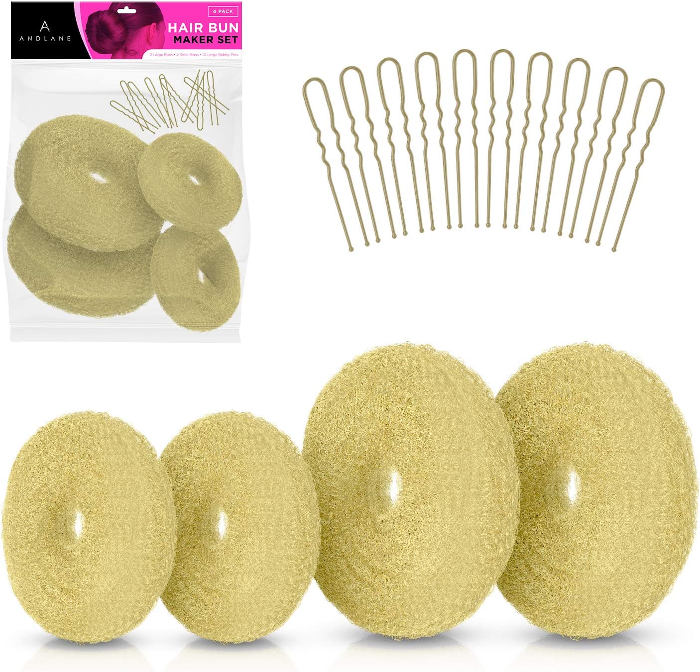 Donut Hair Bun Maker set 4 Pack Bun Rings for Hair with 10 Bun Pins