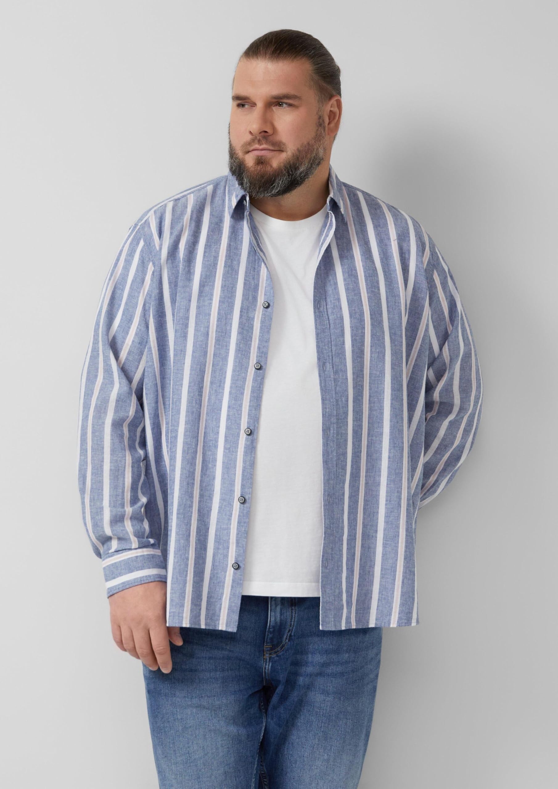 s.Oliver Herren Regular Fit: Langarmhemd aus Leinenmix mit Streifen Hemd Langarm gestreift