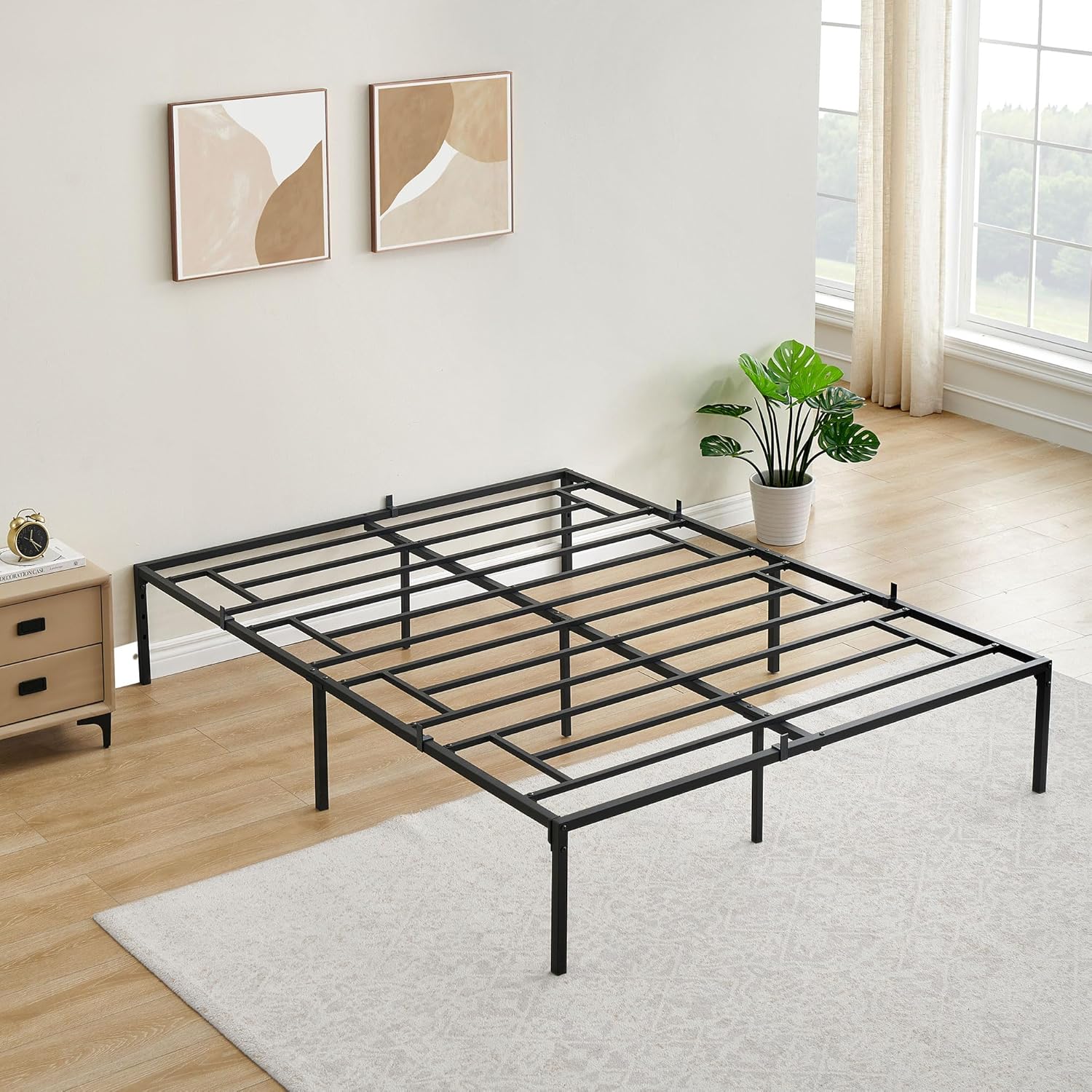 IDEALHOUSE Queen Size Bed Frame, 14 inch Heavy Duty Metal Platform Queen Size Bed Base with Storage No Box Spring Needed Mattress Foundation, Noise Free (Queen)