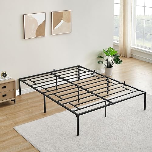Miniatura 4 de IDEALHOUSE Base de cama tamaño Queen, plataforma de metal resistente de 14 pulgadas, base de cama tamaño Queen con almacenamiento, no necesita
