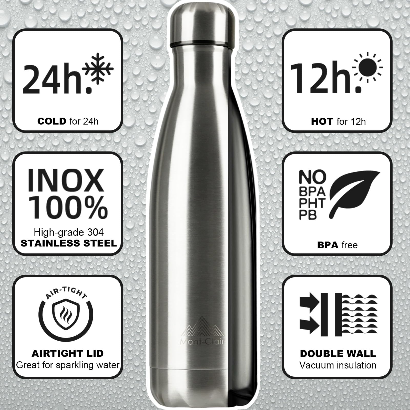 Mont-Clair l'O Stainless Steel Water Bottle, Vacuum Insulated, BPA Free, 12h Hot & 24h Cold Drinks - Image 2