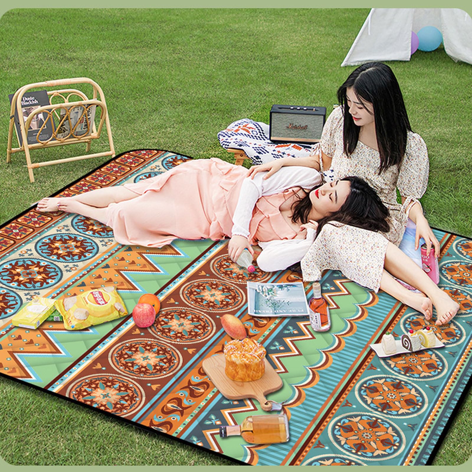Coperta Picnic Impermeabile Pieghevole 5 Strati Campeggio Con Tracolla Per Escursioni Sull'erba E Viaggi-Brown