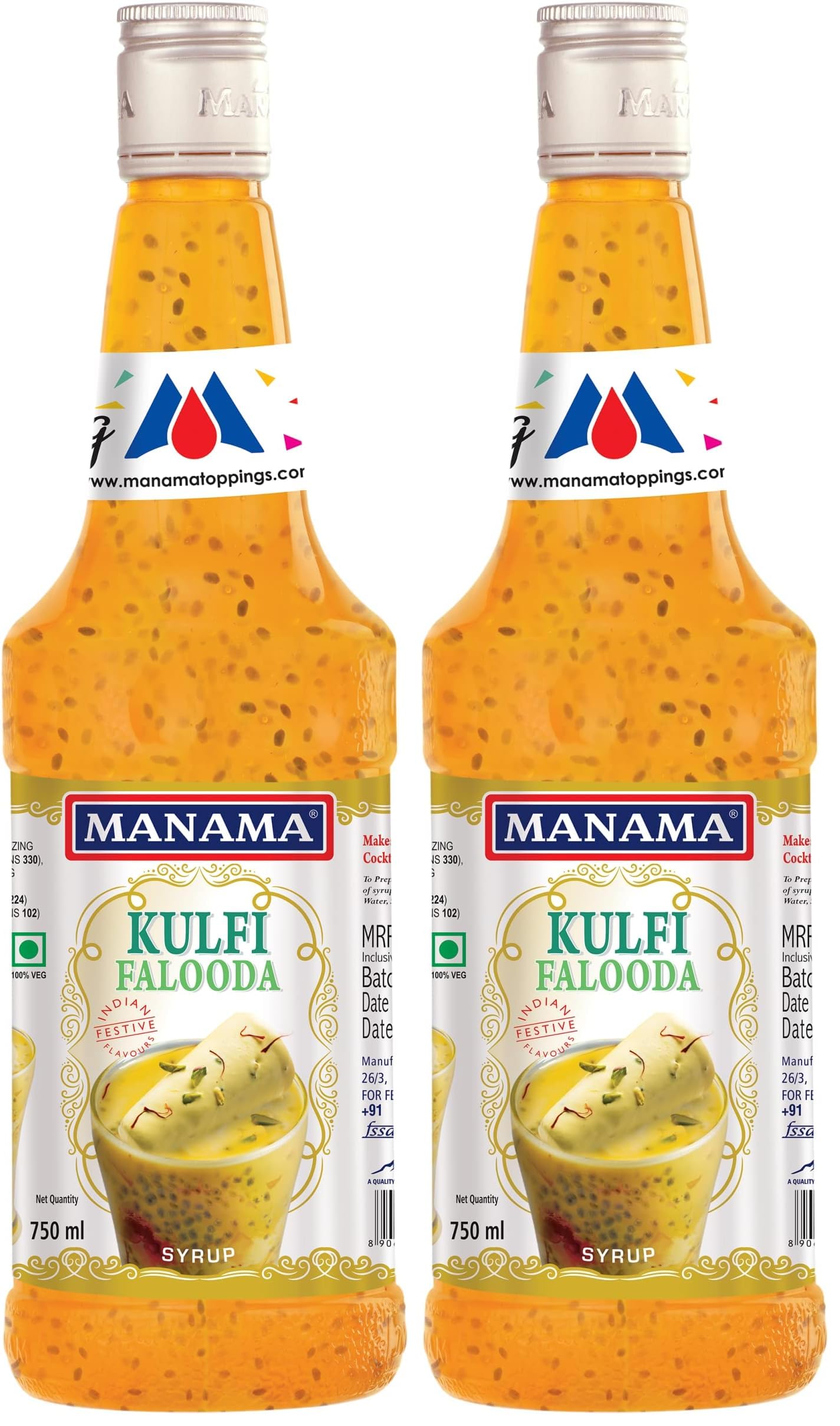 Manama Kulfi Falooda Syrup | Mixer for Mocktails, Cocktails, Drinks, Juices, Beverages | Non Alcoholic Mix 750ML Bottle (Pack of 2)-image-14