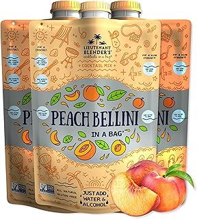 Lt. Blender's Peach Bellini in a Bag - Wine Slushie Mixes - Each Bag Makes 1/2 Gallon of Frozen Peach Bellini Mix – Non-GMO Wine Freezer mix - Make with Wine, Liquor or as a Mocktail - (Pack of 3)