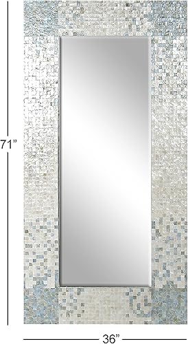 Miniatura 6 de Deco 79 Espejo de pared hecho a mano con concha de nácar para habitación, espejo de entrada con esquinas azules, espejo montado en la pared, 36 x 1