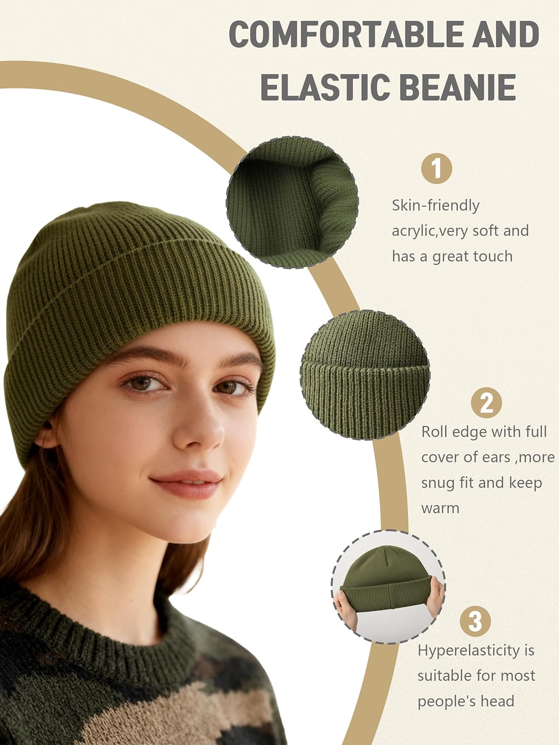 6 Pack Winter Fisherman Beanies Set Classic Cuffed Beanies Solid-Color Knitted Hats for Women Men Warm Skull Beanie Hat - Image 3