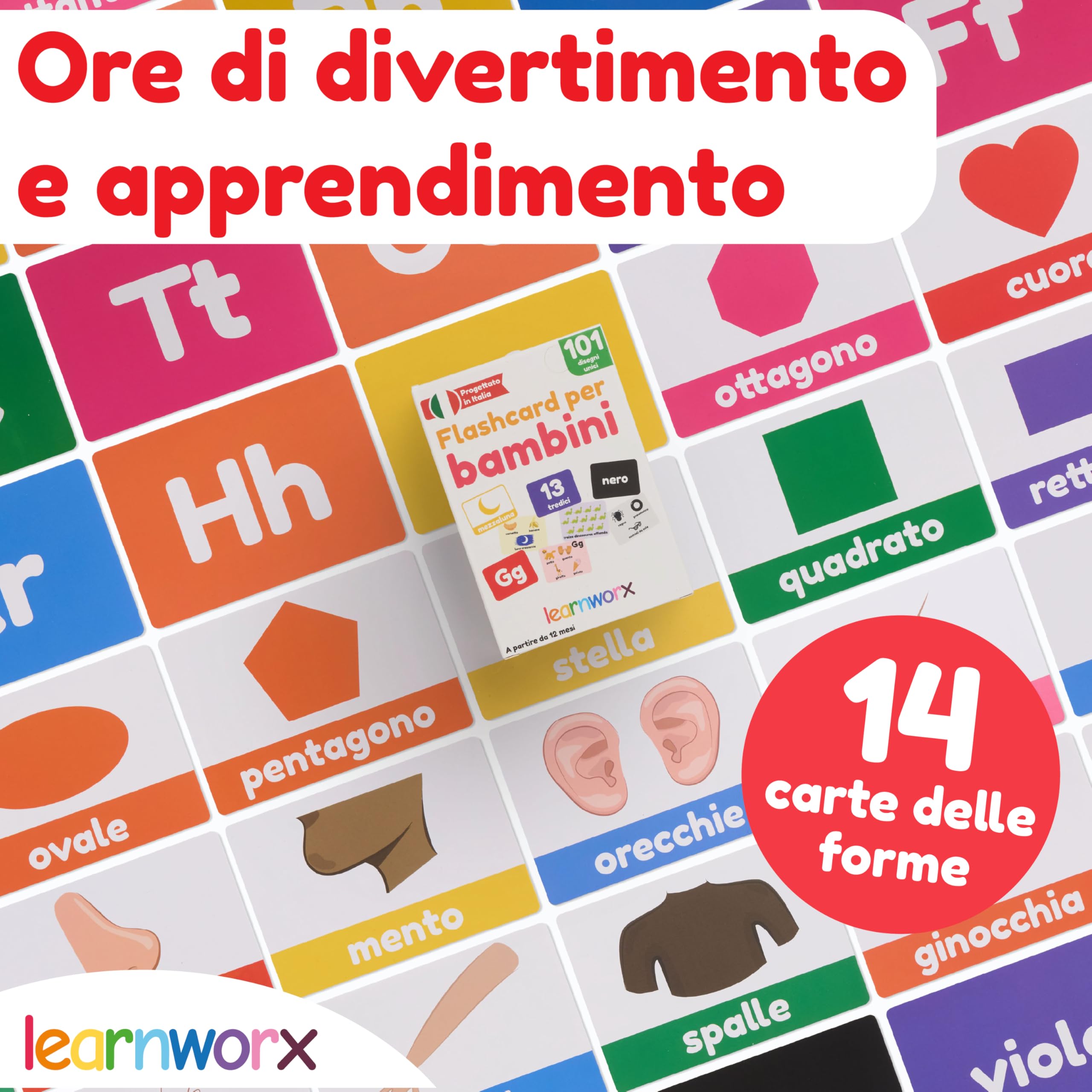 Flashcard per Bambini 1-3 Anni | Alfabeto & Prime Parole | Lettere Numeri ABC Colori Forme Animali | 101 Carte Educative Uniche | Gioco Montessori | Sviluppo Linguaggio & Parlato