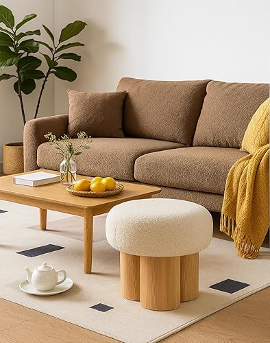 Miniatura 9 de Taburete redondo para pies, reposapiés otomano pequeño de hongos, moderno puf boucle otomano, reposapiés de peluche para sofá, cómodo reposapiés