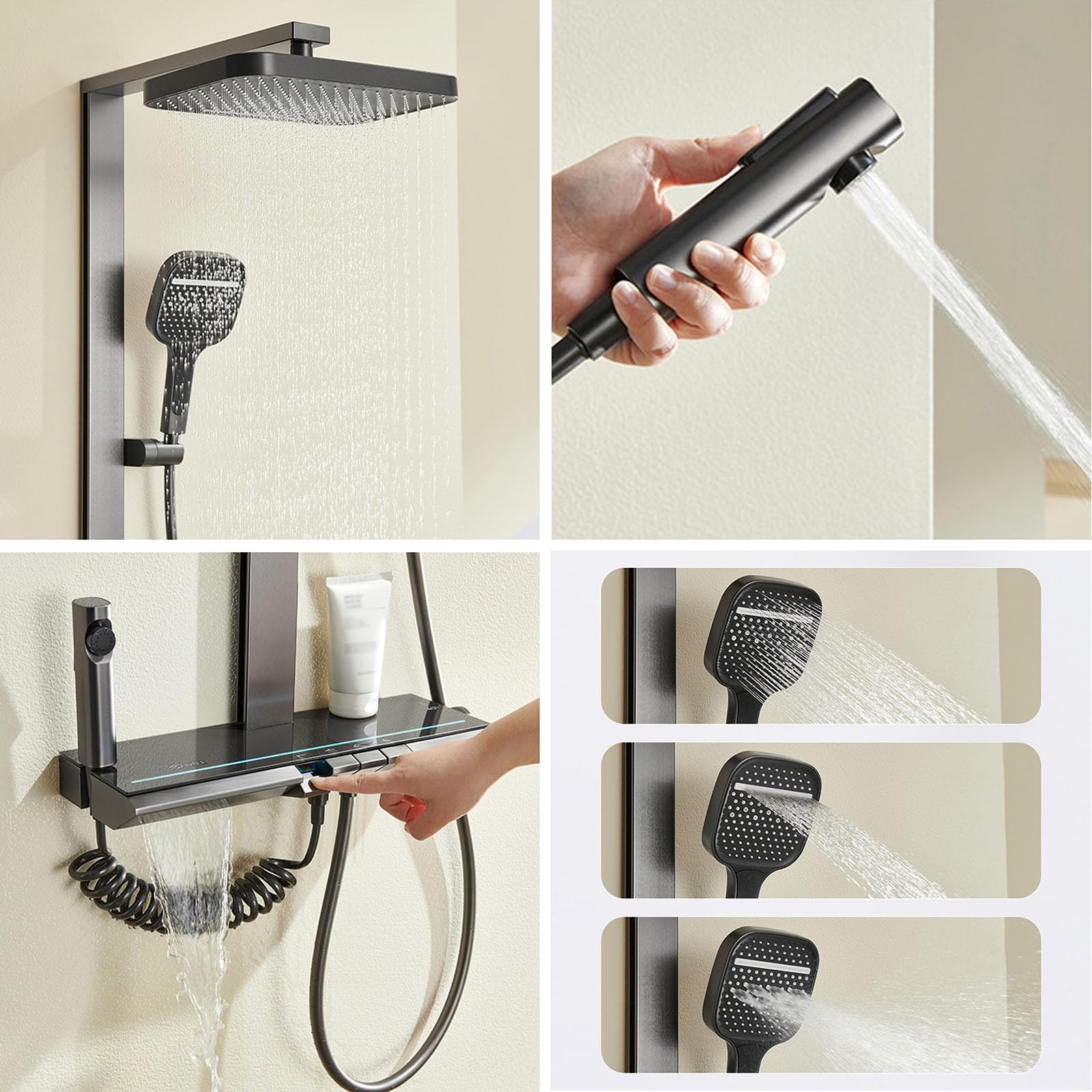 Columna de Ducha Termostática Exterior de Pared 4 en 1 Gris Pistola