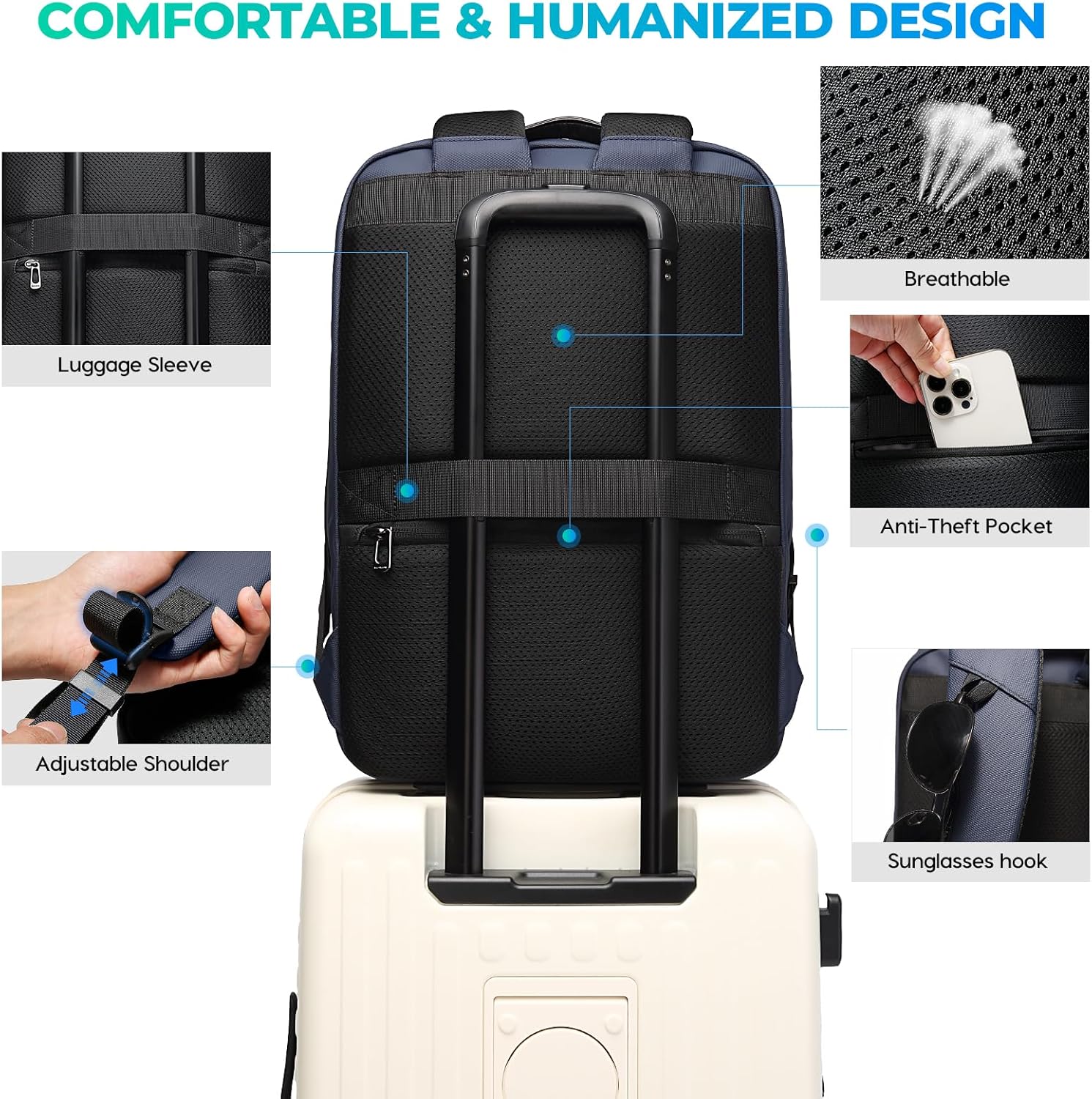 BANGE Laptop Backpack for 17.3Inch Notebook,Waterproof Travel Backpacks,High Tech Backpack with Water Bottle, Business Backpacks for Men and Women