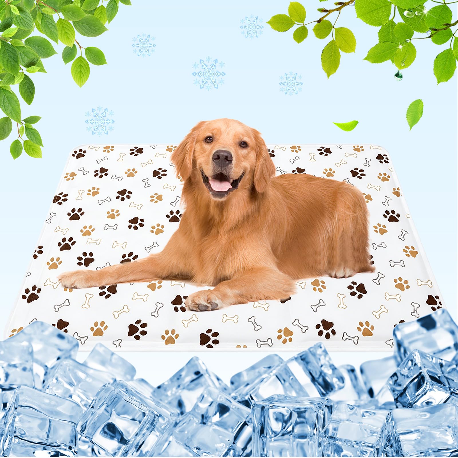 Aitsite Dog Cooling Mat 60x90cm, Pressure-Activated Gel Pet Cooling Pad for Hot Summer, Self-Cooling Ice Silk Mat for Dogs Cats, Large Cooling Blanket for Kennel Crate Car Travel, Washable, Print