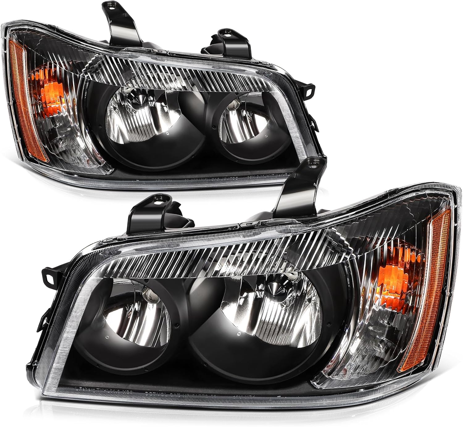 ECCPP Headlight Assembly Fit 2001-2007 for Toyota Highlander Pair Headlamps Black Housing Amber Reflector 81170-48150