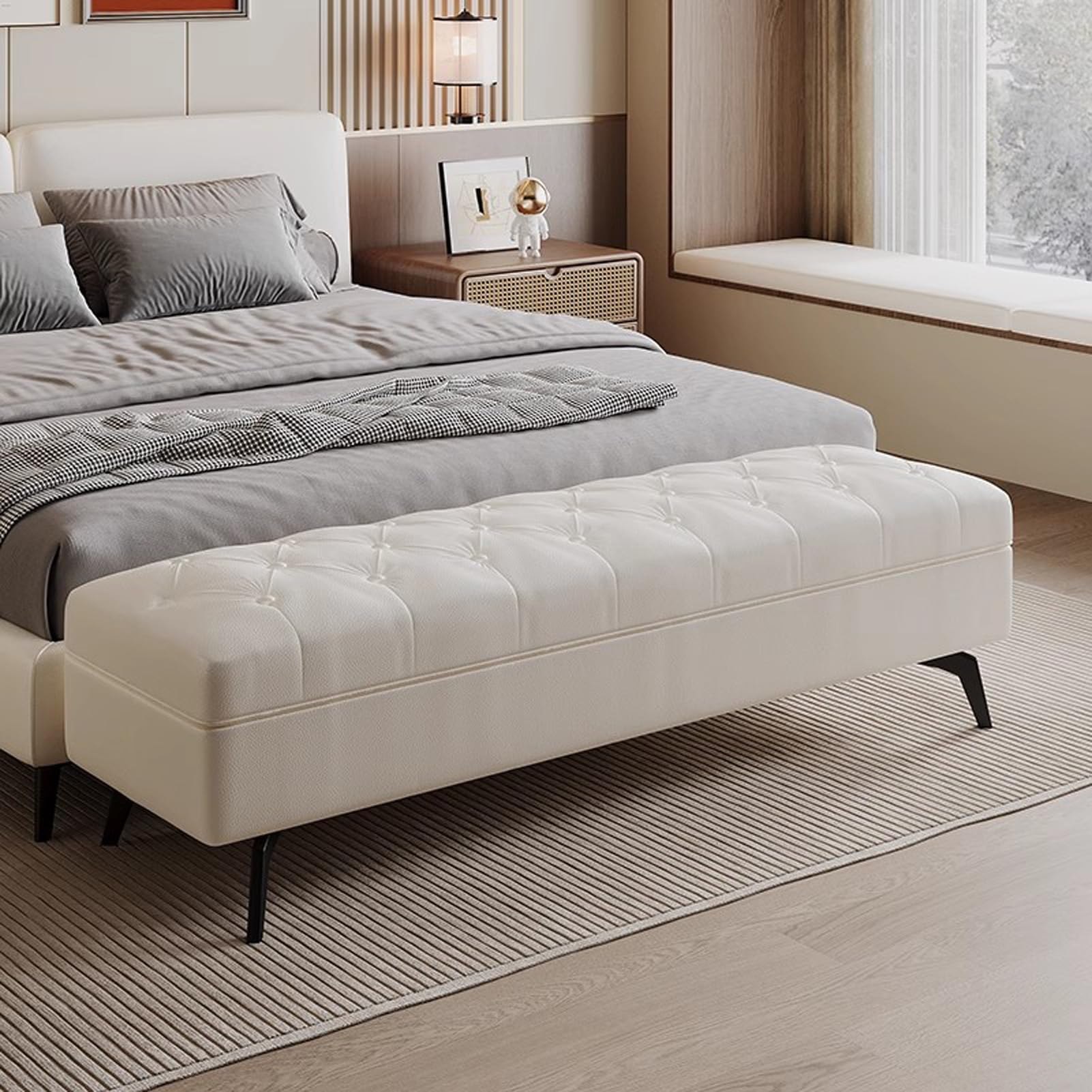 OIFAODAO Storage Bench with Padded Seat(Beige,120X45X42cm)