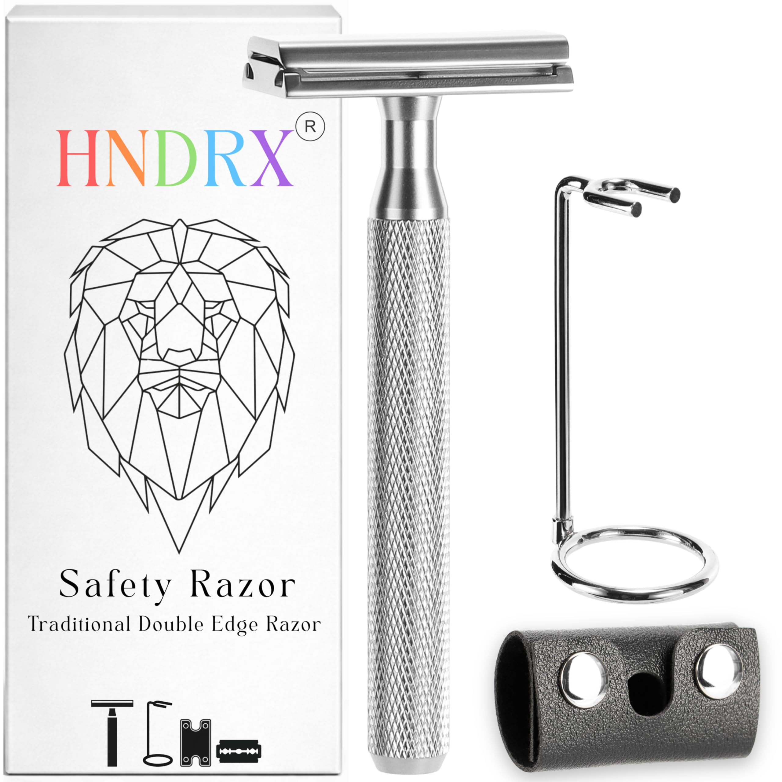 HNDRX® Safety Razor - Maquinilla de afeitar para hombre y mujer, ángulo de 30°, incluye 10 hojas de afeitar japonesas, soporte para maquinilla de afeitar y protector de hoja (aluminio aeronáutico)