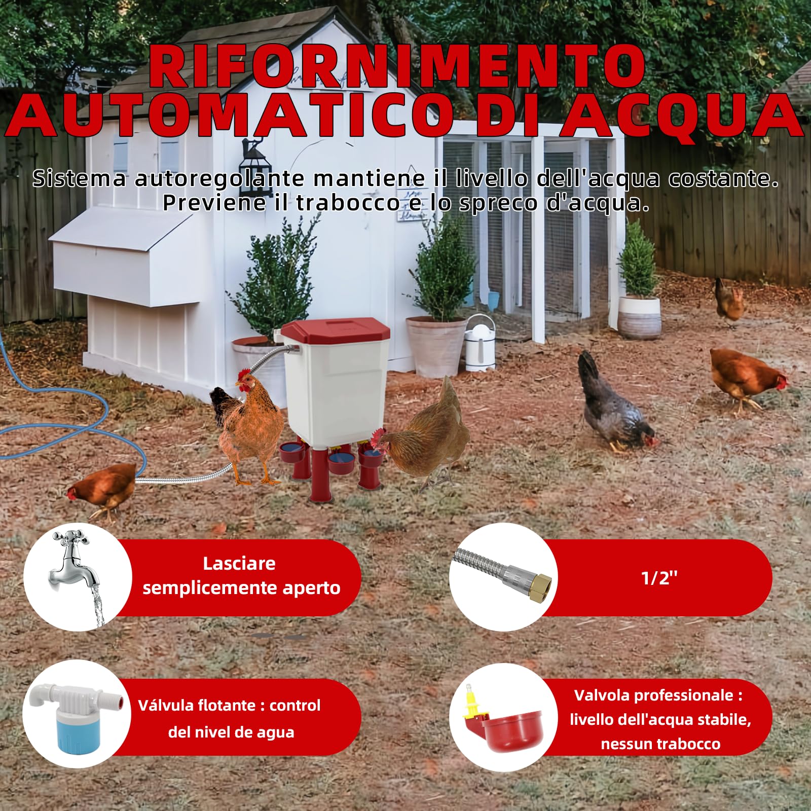 Abbeveratoio automatico da 7 litri, abbeveratoio autoportante per pollame per anatre e oche, alimentazione a gravità, accessori per la coltivazione di pollo, accessori inclusi